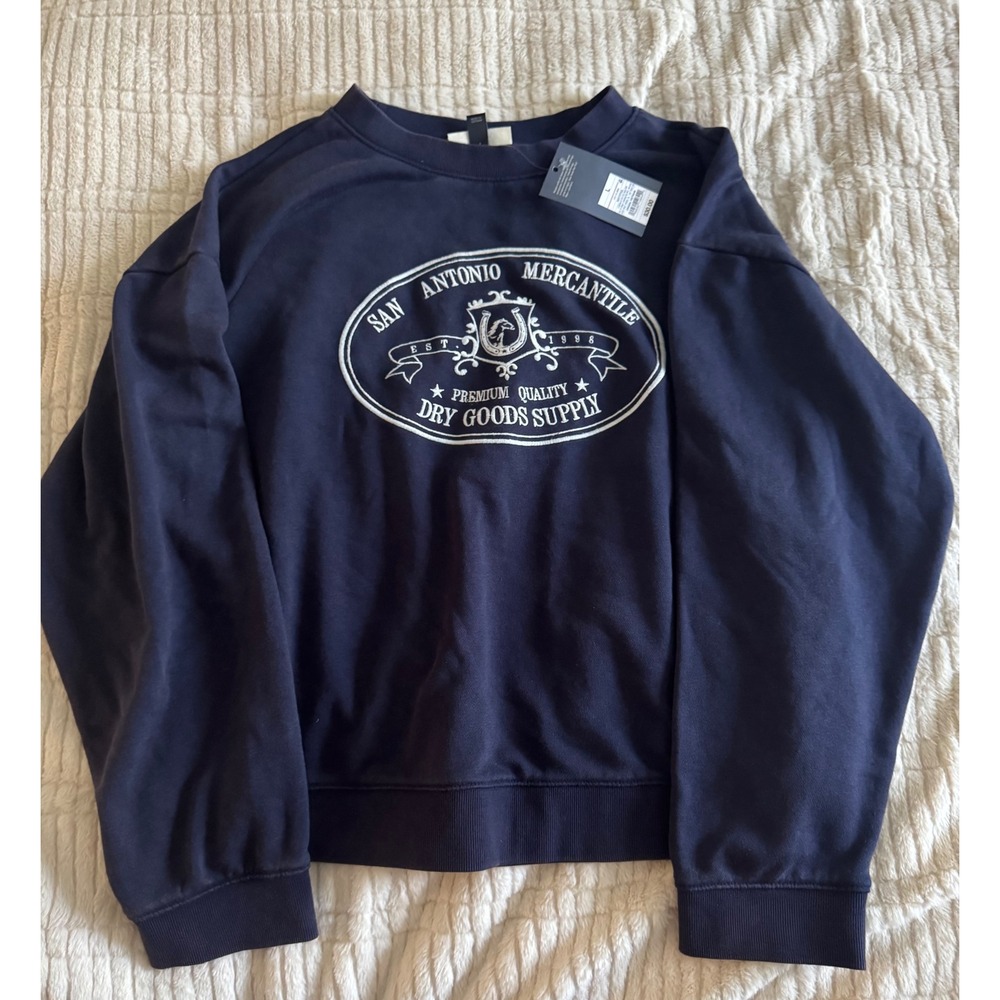 Universal Thread Navy Blue San Antonio Mercantile Graphic Sweatshirt Large NWT